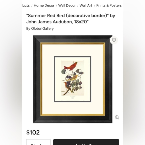 🌹HP! Antique Walnut Frame with Audubon Tanager Print - Picture 8 of 9